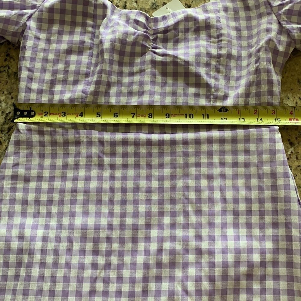 NWT Gingham Mini Lined Dress‎ Purple Puff Sleeves ruffle small Cottagecore - Picture 6 of 9